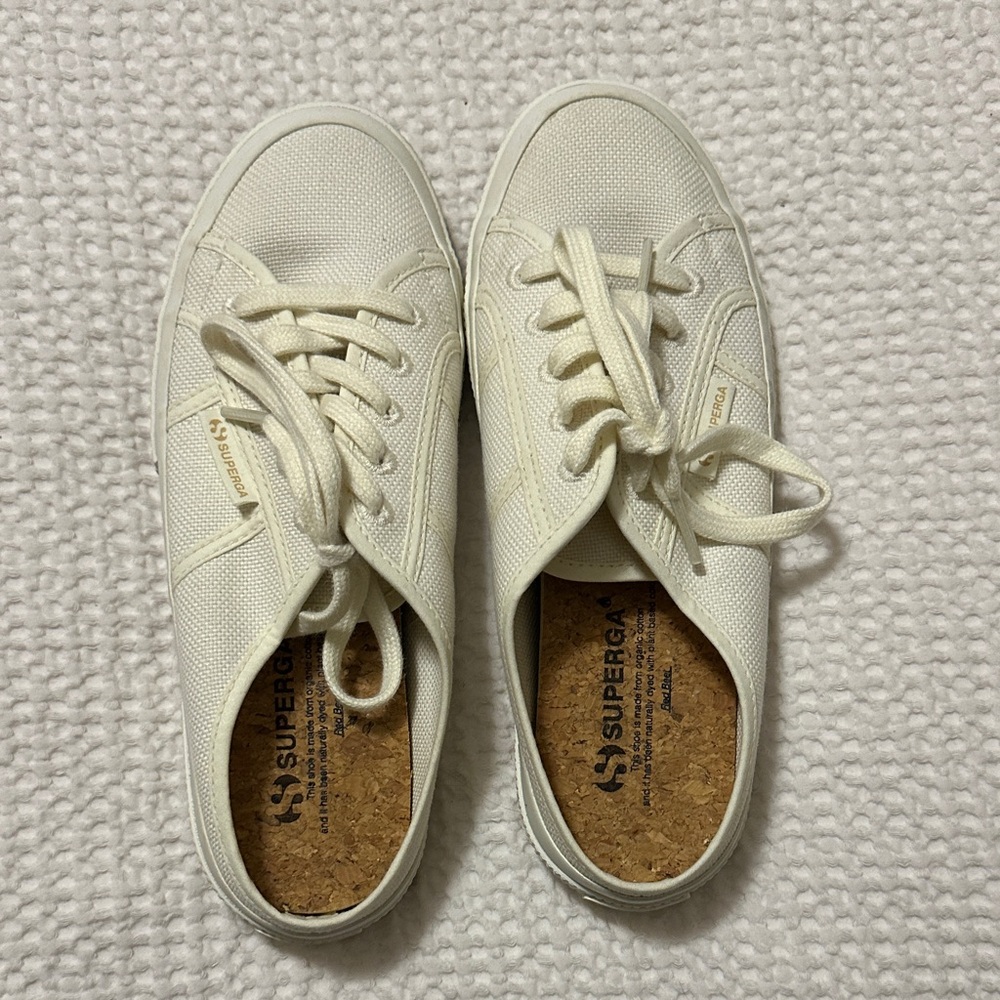 Superga Off-White Canvas Lace-Up Sneakers